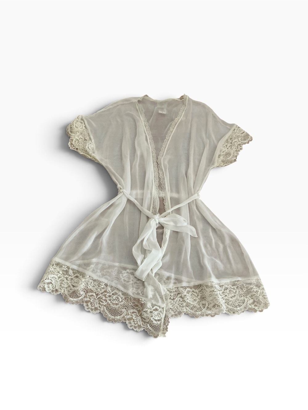 In Bloom by Jonquil white sheer lace chiffon kimono robe size M